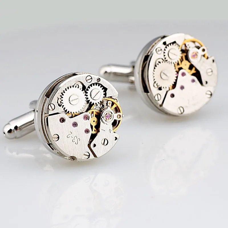 Worldwide Fashion cufflinks Men Steampunk Gear Watch Cufflinks Zinc