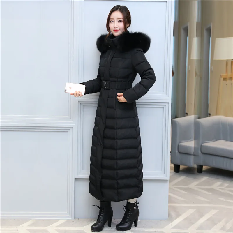 Manteau marine Neige Taille Réel 3xl Plus Hiver 2018 Ceinture Noir Tops Super S Bas De La Fourrure Bleu Chaud Le Vers Épaississement Femmes Veste Parkas Long Noir Down RqapZq