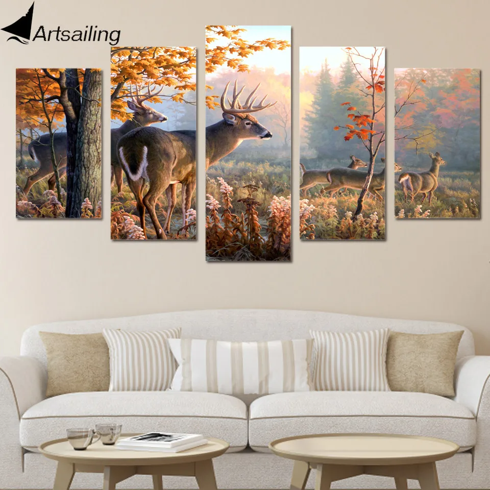 

HD Printed canvas painting deer forest Picture 5 piece canvas art home decor poster print wall pictures for living room ny-1735