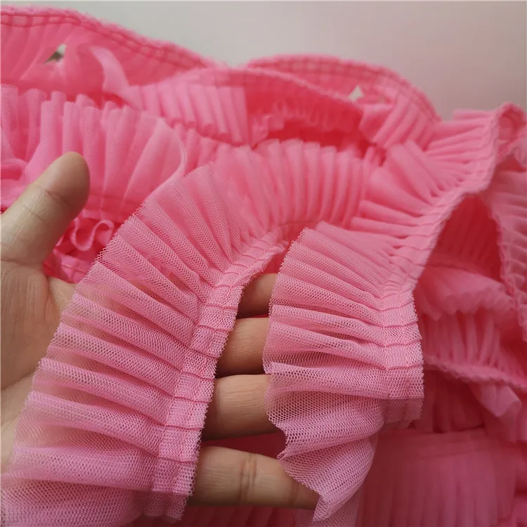 5 см широкие двухслойные 3D плиссированные сетчатые кружевные ткани с оборкой, вышитый воротник, лента, швейная одежда, юбка, комбинированный Материал - Цвет: Dark Pink