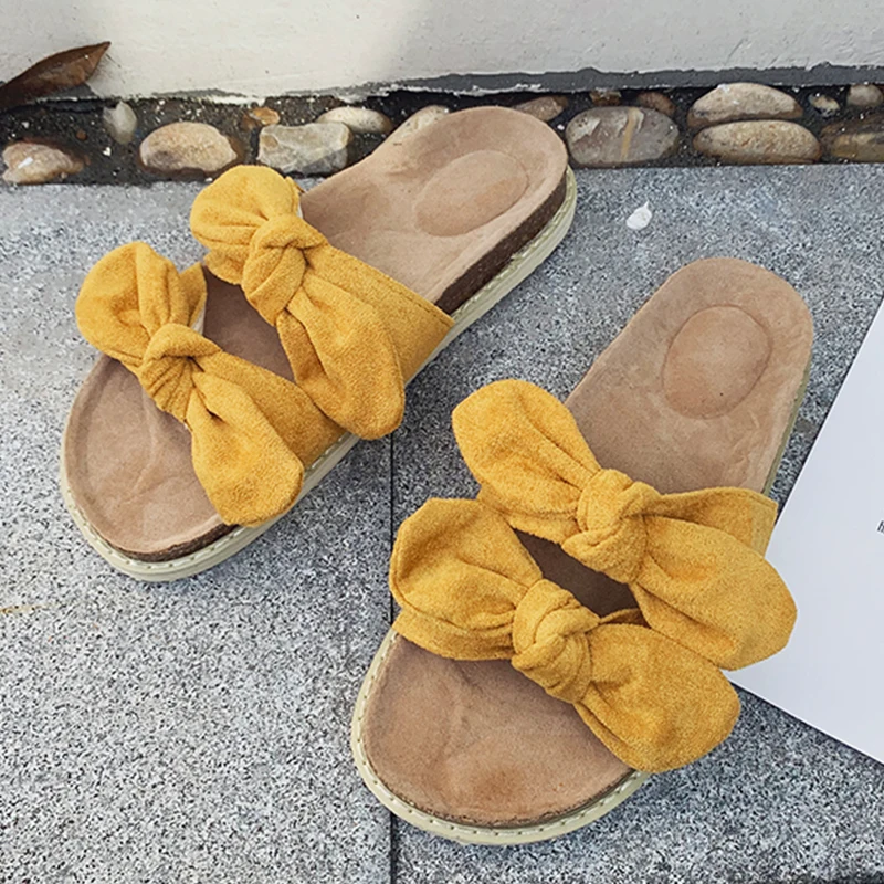 

Cute Bow Slippers Women Summer Pink Slippers Women Shoes Flat Indoor bedroom Home Slipper Slides flip flops schoenen vrouw