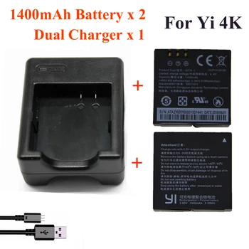 

For Xiaomi Yi 4K 4K+Yi lite,1400Mah 2 Pcs Battery+Xiao Yi 2 Dual Battery Charger For Sport Yi 4K Action Camera Accessories