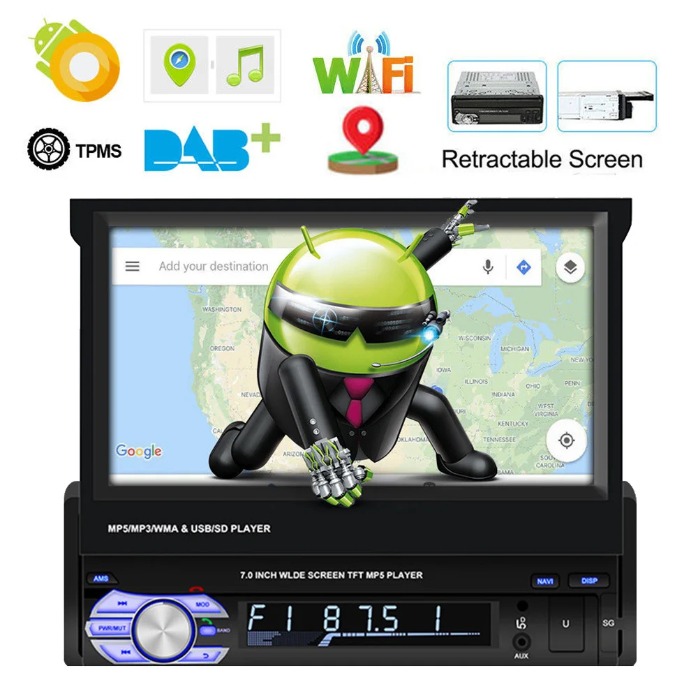 

Universal Android 8.1 Car MP5 Player 7'' Touch Screen Car Radio Stereo GPS Navigation Bluetooth WiFi Mirror Link SWC RDS