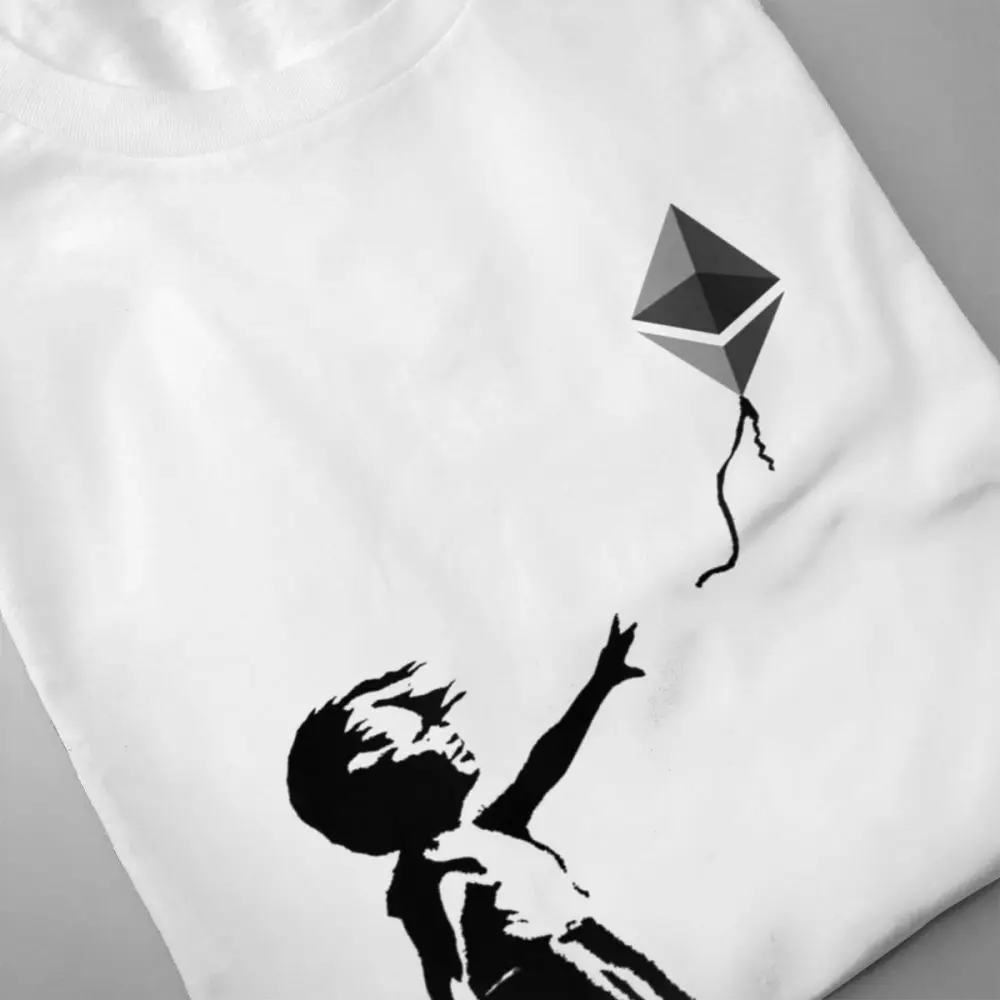 Ethereum Balloon Girl T SHIRT Banksy Loves Bitcoin Series Tee Shirt Boy Popular Tee Crewneck Big Size T Shirt