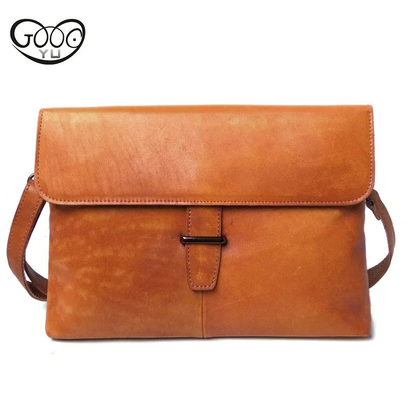 

Genuine Leather Men's Closed Handbag Retro First Layer Leather Envelope Bag Horizontal Square Diagonal Cross Package