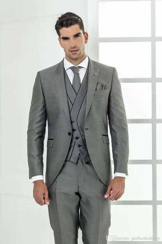 2017 последние пальто брюки конструкции для серый мужской костюм Slim Fit 3 предмета смокинг на заказ Стиль Костюмы жениха Пром пиджак Терно masculino