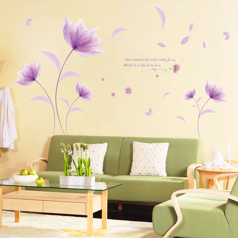 Креативные ПВХ наклейки на стену фиолетовые цветы наклейки для гостиной спальни ТВ обои большие съемные DIY художественное украшение дома