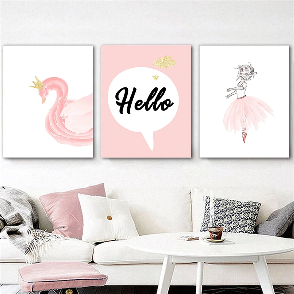 

Swan Princess Poster Canvas Painting Nursery Wall Art Prints Decorative Pink Picture Kids Room Bedroom Decoration Home Decor