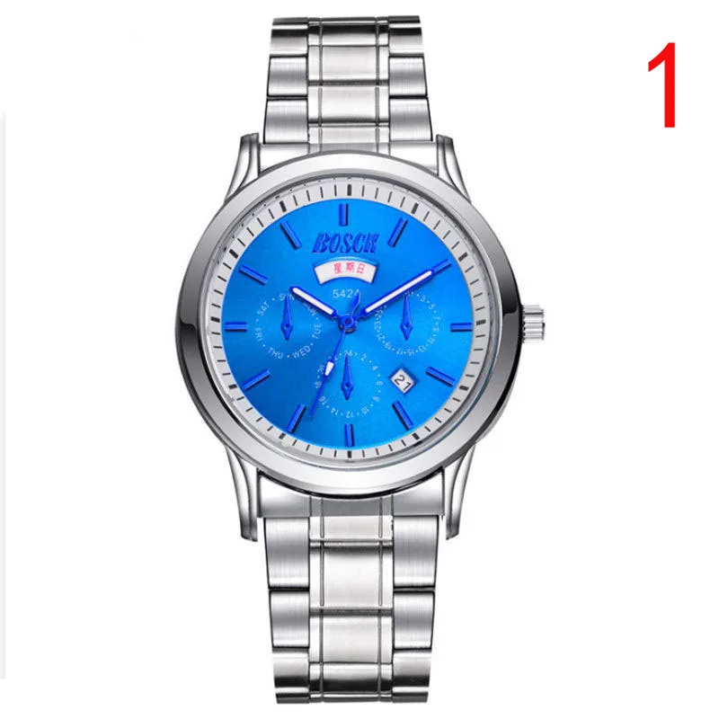 

Watch calendar waterproof fashion student watch sports business steel belt men's watch belt quartz men's watch thin