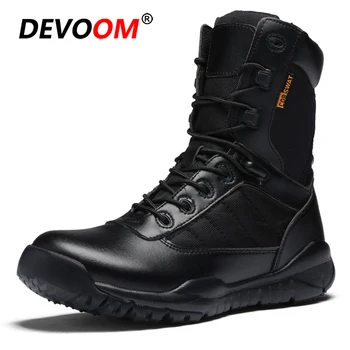 

2018 Autumn Trekking Hiking Shoes Men Winter Soldier Army Boots Tactical boots For Man Solid Black Canvas+Quality Leather Boots