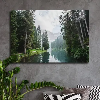 

Modern Prints Painting Home Decor 1 Piece Clear Lake And Mountain In The Forest Canvas Poster Wall Art Natural Scenery Pictures