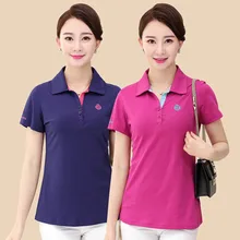 Женская футболка из хлопка с отложным воротником, одежда для мамы 40-50, топ с короткими рукавами из хлопка