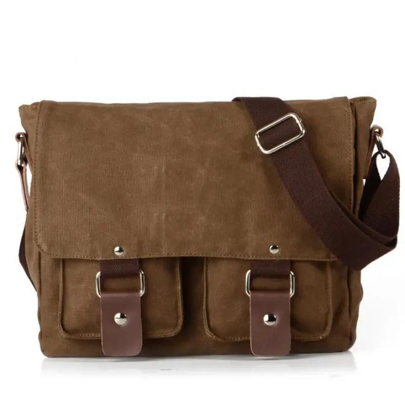 

2017 Vintage Canvas Messenger Bag Man Travel Bags Retro School Bag Hasp Military Style Handbag Multi-pocket Rivet Shoulder Bag