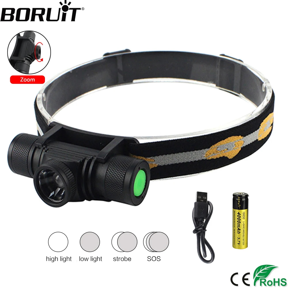 BORUiT D20 XPG светодиодный Мощный налобный фонарь 4 Режим масштабирования 1000LM фар