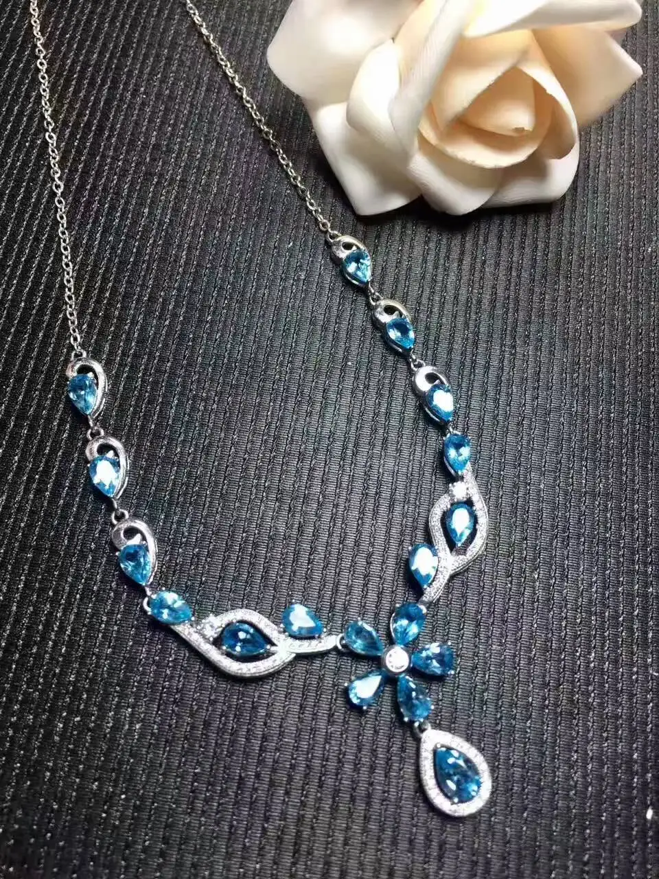 Natural blue topaz gem Necklace natural gemstone Pendant Necklace S925