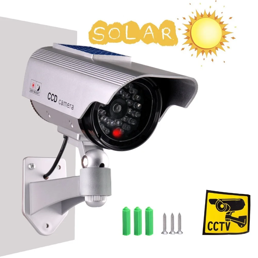 Fake Camera Solar Powered Dummy Camera High Simulation CCTV Camera Home Security Surveillance Camera With Led Red Light Flashing