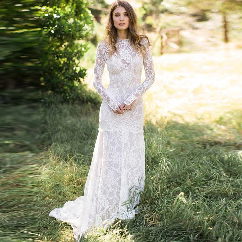 Vestido novia manga larga boho Clearance