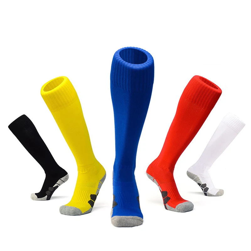 Детские футбольные носки футбольный носок для мальчиков, Детские однотонные носки выше колена длинные футбольные Гольфы мужские гольфы для взрослых