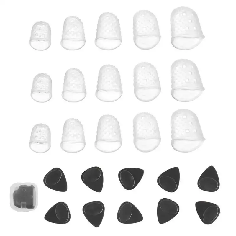 

15pcs Anti-Slip Silicone Guitar Finger Protectors + 10pcs Guitar Picks Set