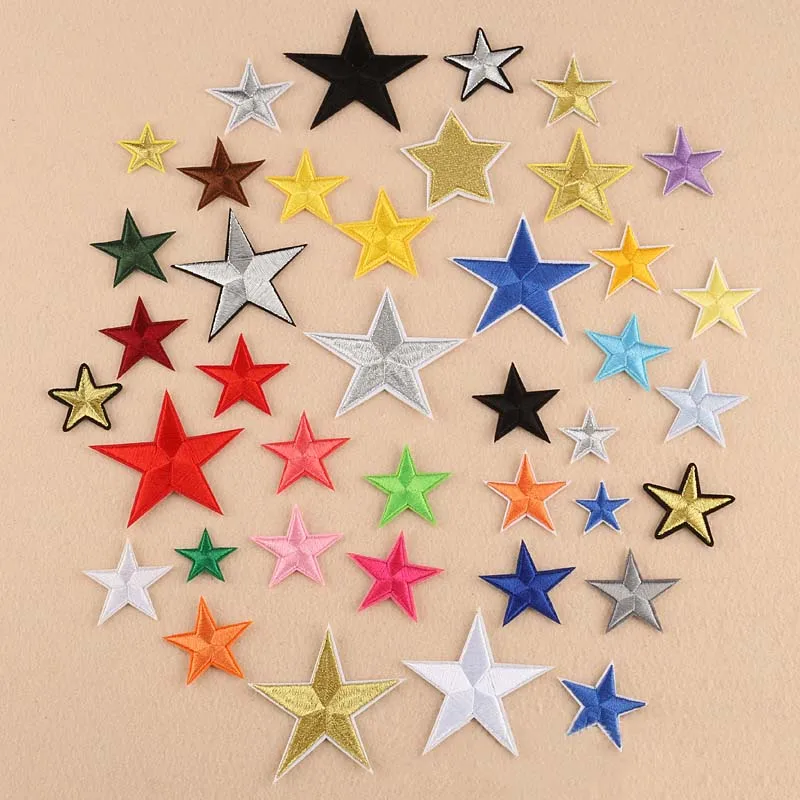 

10PCs Fabric Iron On Patches Appliques (With Glue Back) Craft Yellow red Pentagram Star patches for wholesale
