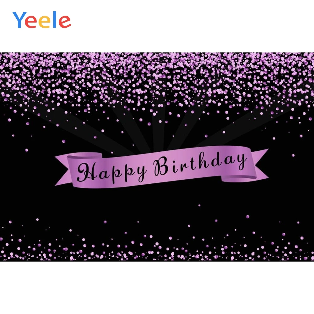 

Yeele Happy Birthday Party Photocall Background Purple Glitter Woman Girl Custom Vinyl Photography Backdrop For Photo Studio