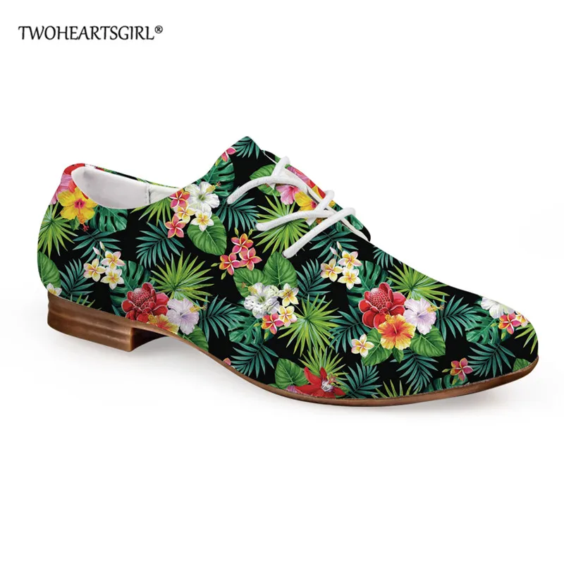 

Twoheartsgirl Tropical Hibiscus Fashion Platform Female Spring Shoes Chunky Heel Flat Shoe Casual Footwear Ladies Oxford Shoes