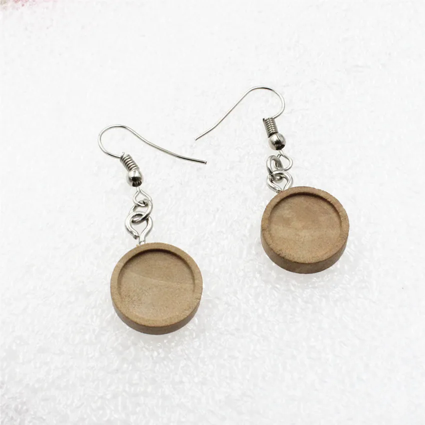 

Fit 12mm Cobachons Wooden Round Blank Setting Bezel Base Cabochon Earring Base For DIY Earring Accessories Gift 10pcs/lot K06028