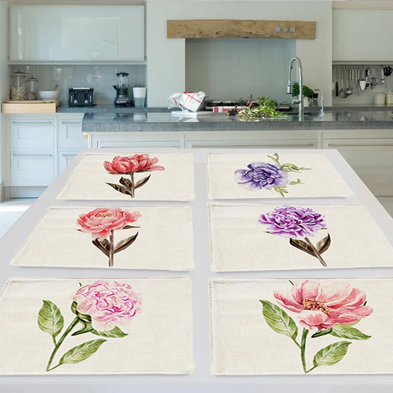 

Beautiful Rose Flower Print Table Mat Table Napkins For Wedding Dining Popular Kitchen Decoration Table Placemat