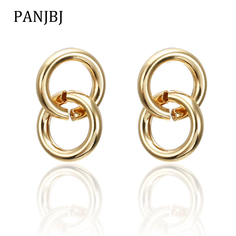 

2019 New Trendy Simple Women Drop Earrings Statement Double Circle Round Gold Earrings Brincos For Women Gift Fashion Jewelry