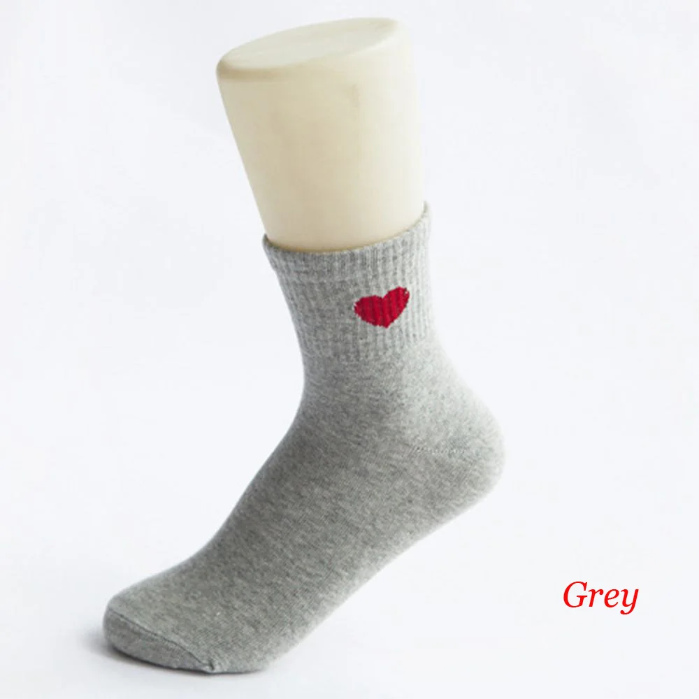 1 пара, новинка, милые женские мягкие дышащие повседневные хлопковые носки до щиколотки с узором в виде красных сердечек весенне-осенние носки по щиколотку - Цвет: Grey