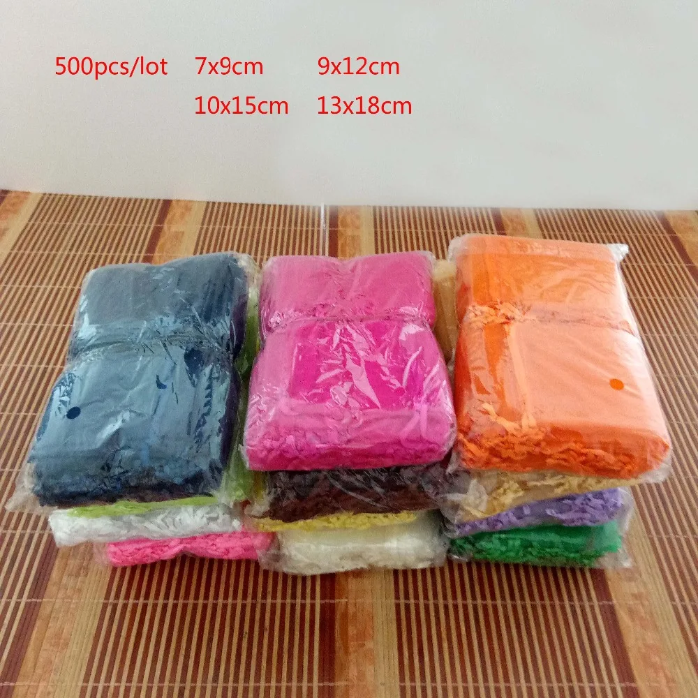 

500 шт. 7x9 9x12 10x15 см Сумочка для украшений из органзы, свадебный подарок, упаковка, сумки для украшения вечеринки, упаковка для ювелирных изделий, витрины