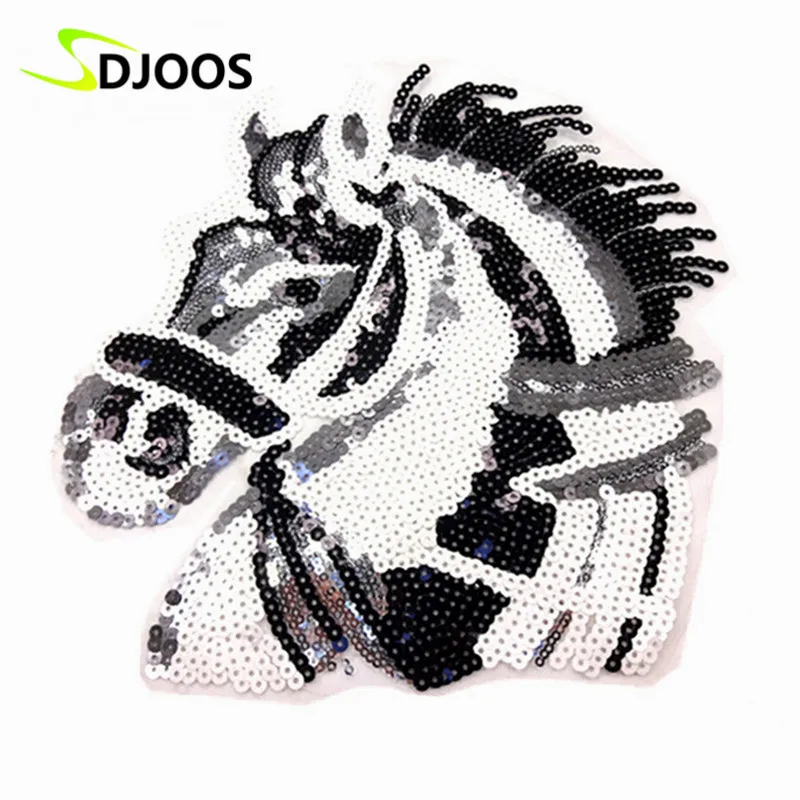 

Embroidered Sequined Patches for Clothing Logo Biker Motorcycle Iron on Patches for Clothing Jeans Jacket Vest Black White Horse
