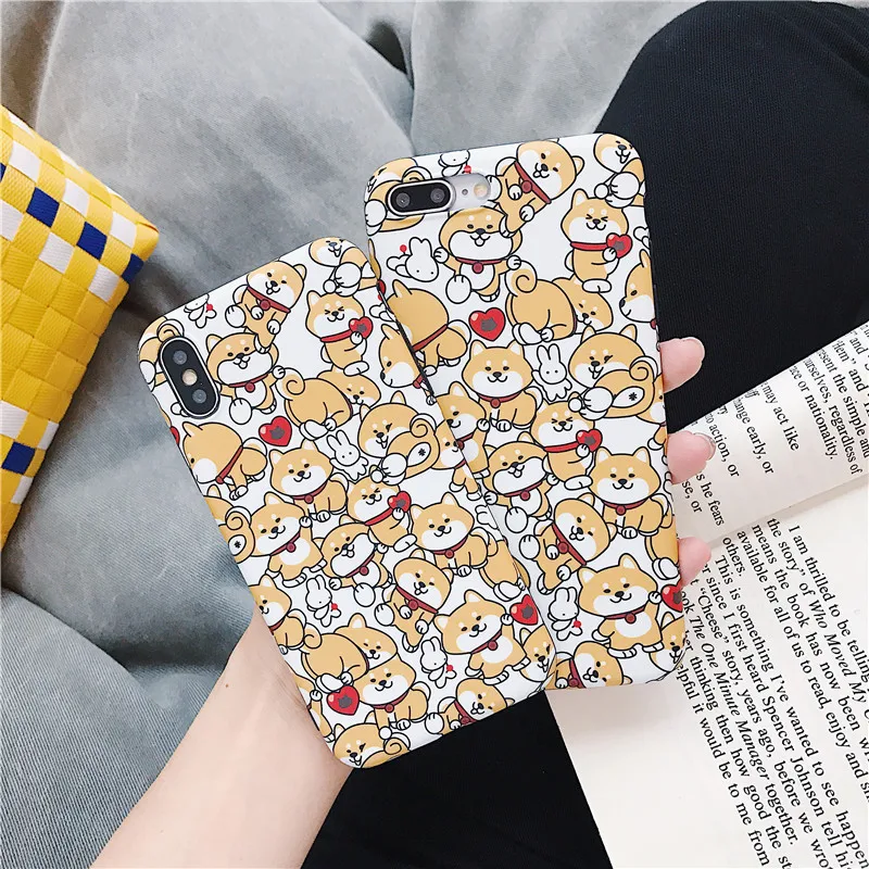 

Cute Cartoon Shiba Inu Phone Case For iPhone 6S 6 7 8 Plus Case Silicon Soft TPU Back Cover IMD Case For iPhone XS X