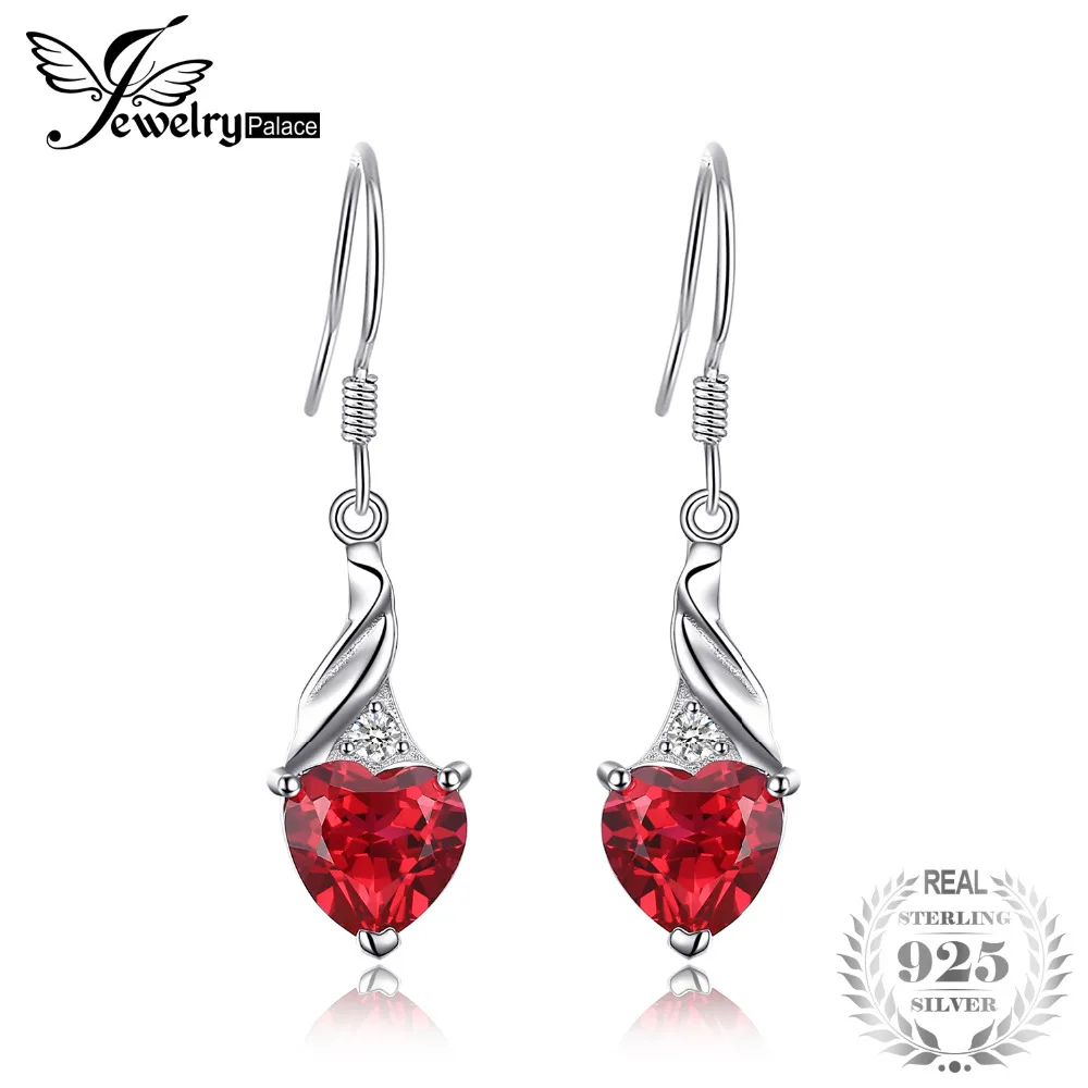

JewelryPalace Love 3.7ct Heart Created Red Ruby Dangle Earring For Women 925 Sterling Silver Fine Jewelry Wedding Creative Gifts