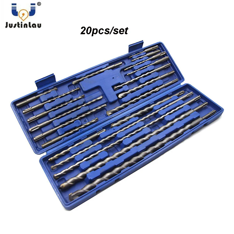 

JUSTINLAU 20 piece Electric Hammer Drill suit SDS PLUS Drill Impact Chisel Cement Plastic Box electric Tool Accessories
