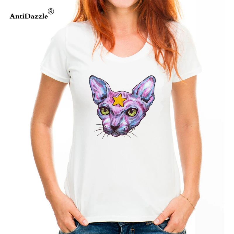 Antidazzle Angry Sphynx Cat Design T Shirt Fashion Watercolor Geometric
