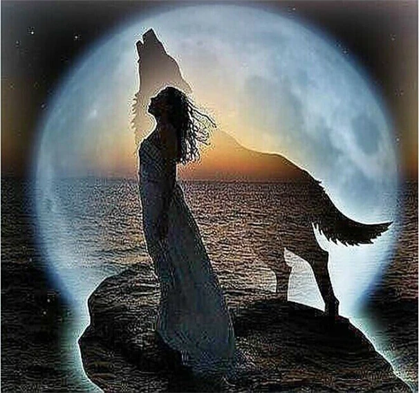 

[Super deals]New mosaic full laid diamond painting embroidery beads Celestial Wolf Moon Woman Dream diamonds cross stitch