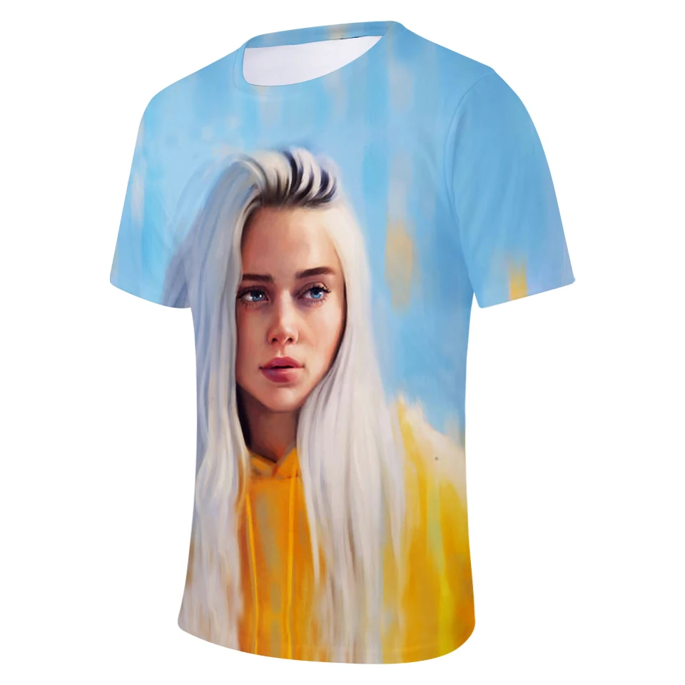 Billie Eilish, новинка, 3D футболка, для мужчин, летняя мода, хип-хоп, Harajuku, повседневная одежда, Billie Eilish, 3D, для девочек, желтая футболка