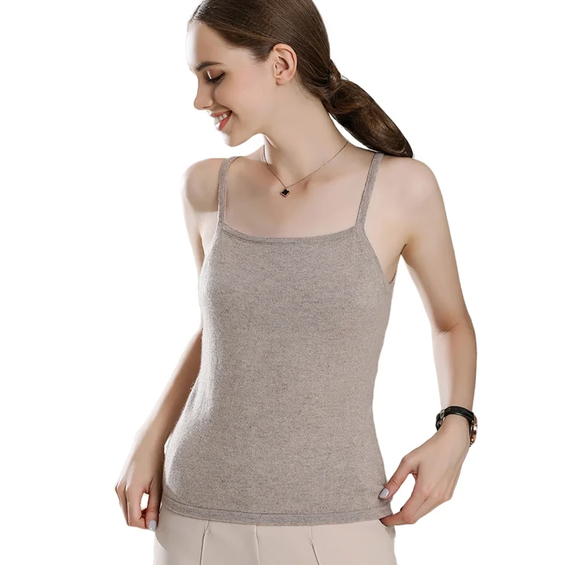 

2018 New Spring Summer Camisole Pure Cashmere Tank Tops Square Neck Spaghetti Straps Women Knitting Cami Knitted Sleeveless Vest