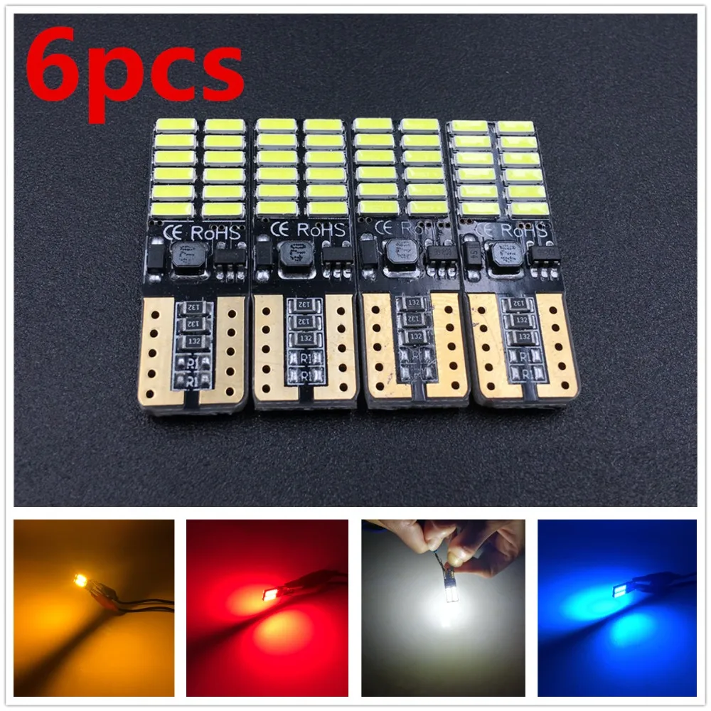 

6PCS Auto W5W LED T10 Canbus 4014 24 smd Led Lamp for Car Front Side Marker Door Courtesy License Plate LED Light Bulbs 12V