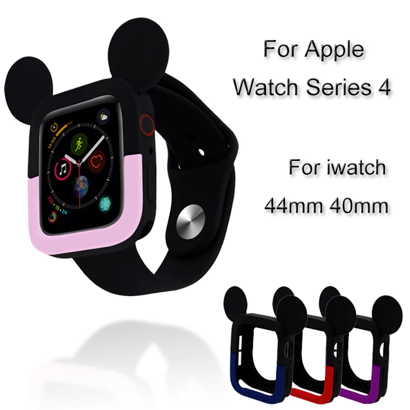 

Silicone Watch Case For Apple Watch 4 Cute Mickey Protective Cover For iwtch 44mm 40mm Bumper Frame Protective Shell Accessories