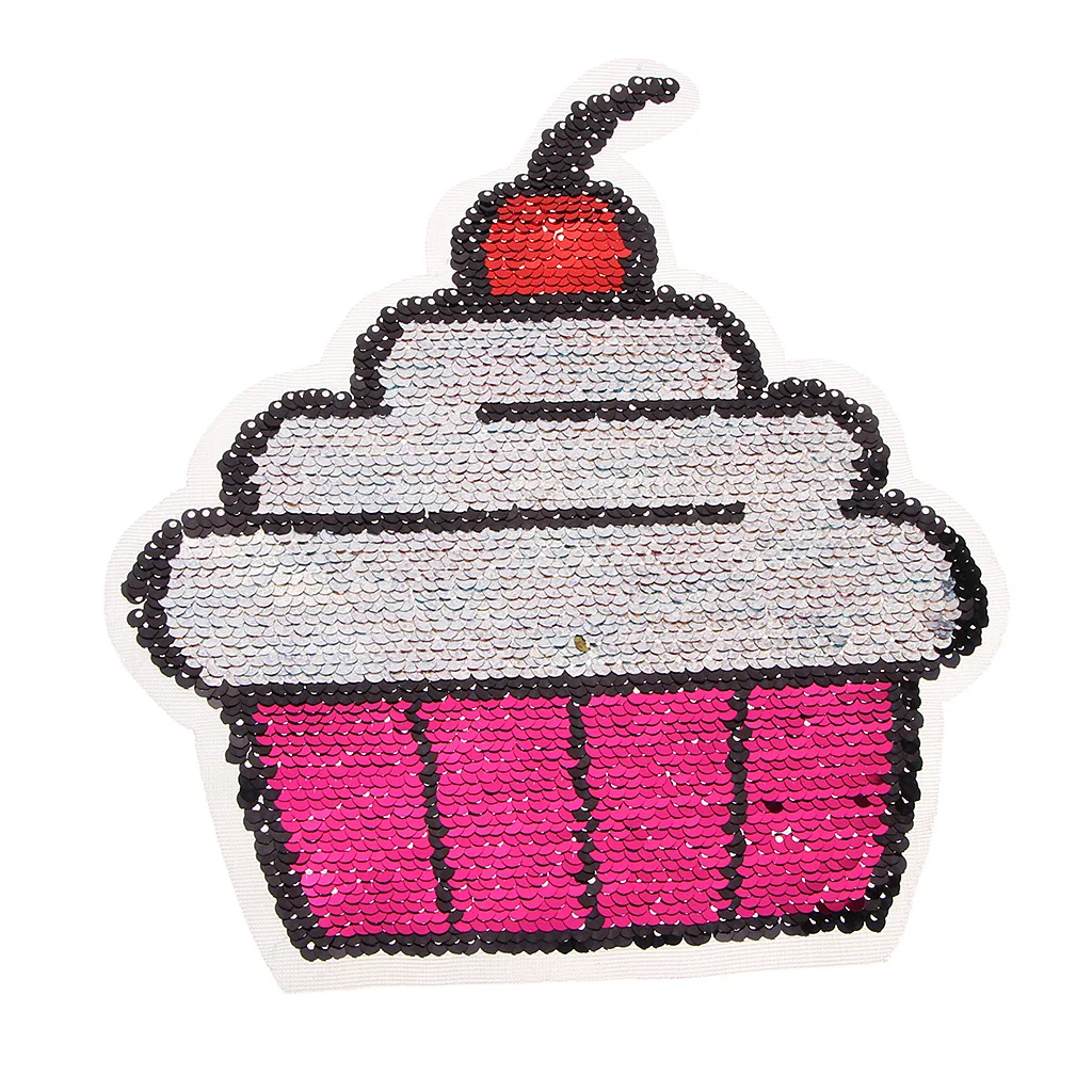 

Lovely Multicolor DIY Craft Cupcake Shaped Applique Embroidery Reversible Sequins Patch Sewing Sticker Clothing Decor Design