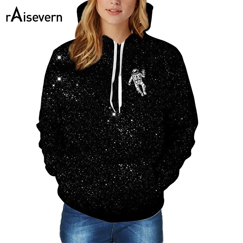 

Raisevern New Space Astronaut Hoodies 3D Fashion Pullovers Men Women Unisex Long Sleeve Black Galaxy Space Hoody Tops Dropship