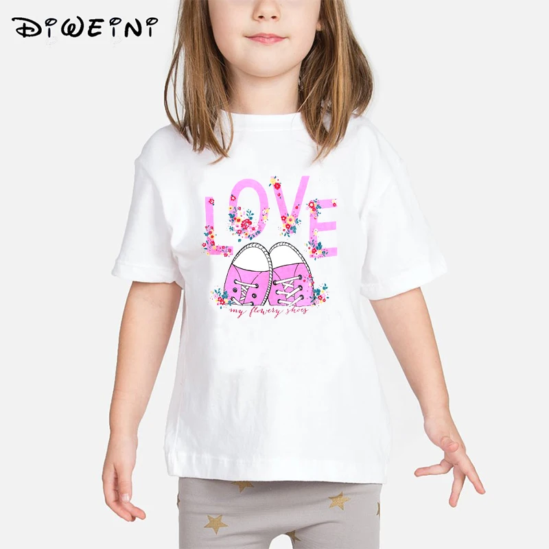 

LOVE Flower Shoes Print T-shirts Baby Girls T shirt 2019 Summer Kids Clothes Child Cartoon Camisetas 2 to 8 Years Toddler Tops