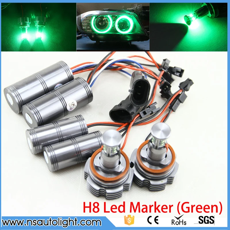 2*40W H8 Angel Eyes LED Marker CREE LED Chips XENON Green for BMW E90 E92 X5 E71 X6 E82 M3 E60 E70 80w h8 angel eyes led marker xenon white 7000k for bmw e90 e92 x5 e71 x6 e82 m3 e60 e70