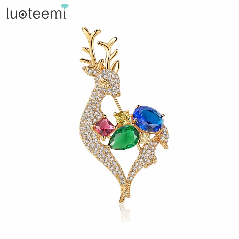 

LUOTEEMI New Fashion Cute Deer Brooch for Women Party Wedding Jewelry Animal Banquet Brooches Pins Mujer Christmas Gift