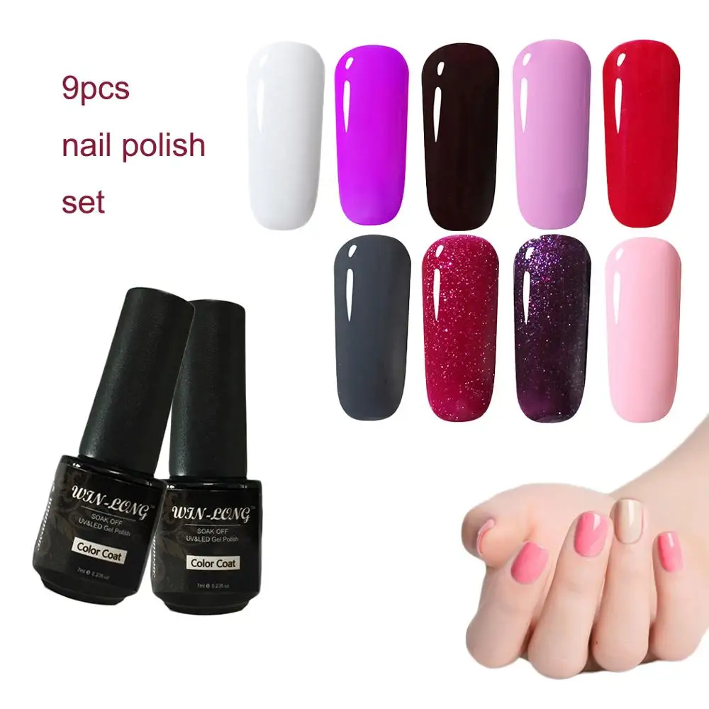 9 Pcs/lot Soak Off Nail Gel Polish Kit Manicure Soak Off Gel Nail Vanishes Base Top Gel Nail Polish Manicure Art Tools Sets Kit