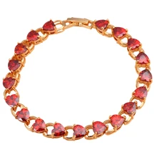 Королевский стиль, высокое качество, гранат, очаровательные браслеты для женщин, золотой цвет, в форме сердца, Красный Цирконий, модные ювелирные изделия TBS775A