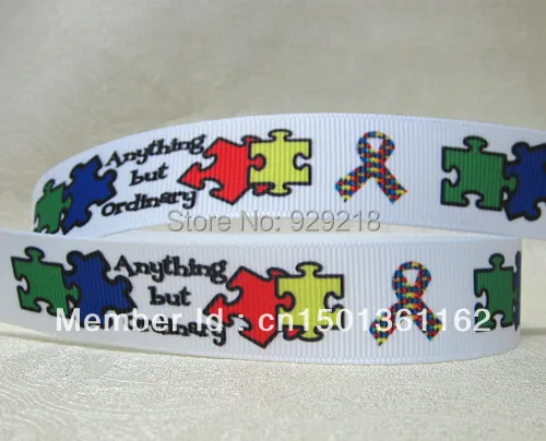 

10 yards lot 7/8inch 22mm 621074 autism awareness design printed grosgrain ribbon