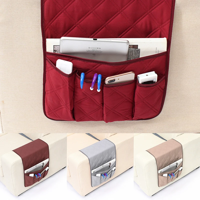 

5 Pockets Armchair Sofa Chair Storage Bag Remote Control Phone Sundries Holder Home Bedside Couch Organizer 4 Colors 90x32cm